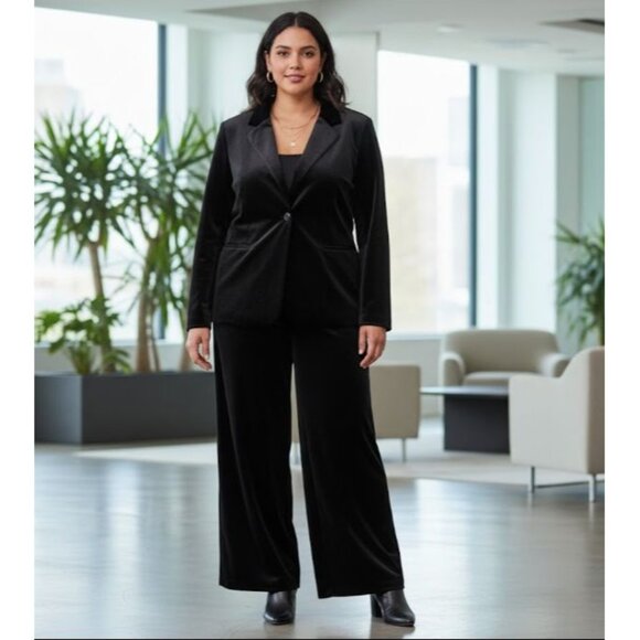 NWT Calvin Klein Womens Black Casual Velvet Blazer Size 24W - Picture 1 of 15